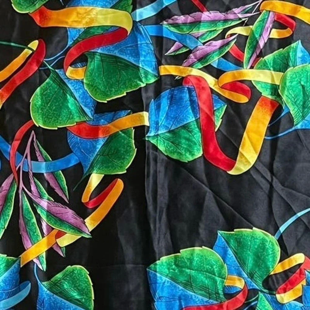 1990s 100% Silk Scarf No Boundaries Collection 34” Square Tropical Vintage